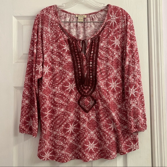 Lucky Brand Boho Peasant Top Embroidered Front Tassels Size M - Picture 1 of 16